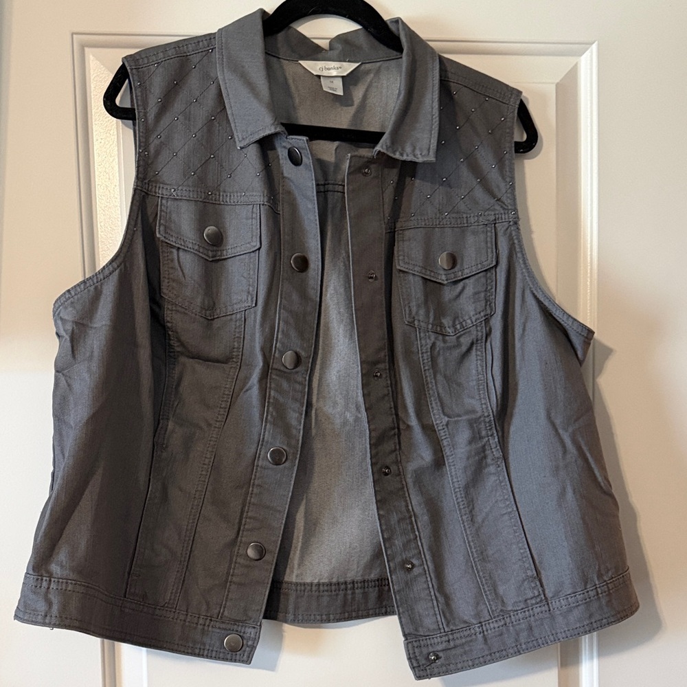 Gray Denim Vest with Stud Details